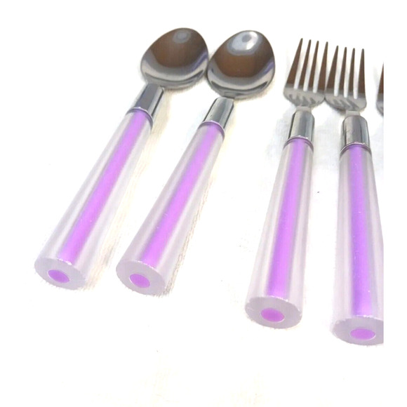 8 pc Acrylic VIOLET PURPLE Flatware Fork Teaspoons Spoons Mid Century Modern - Picture 10 of 11